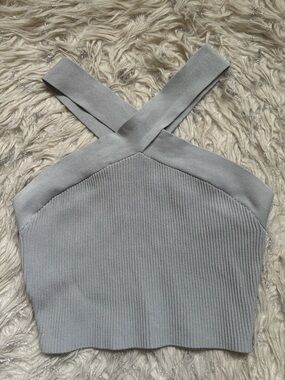 Babaton Light Gray Women’s Crisscross Ribbed Crop Top Size M